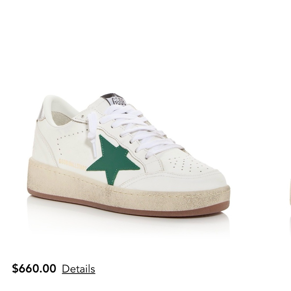 Golden Goose White and Green Star Sneakers